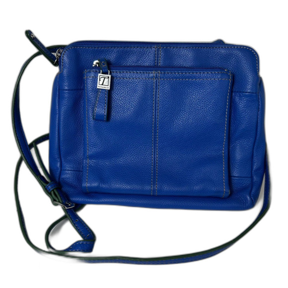 Tignanello Functionista Bright Blue Pebble Leather Organizer Crossbody Bag - Picture 1 of 15